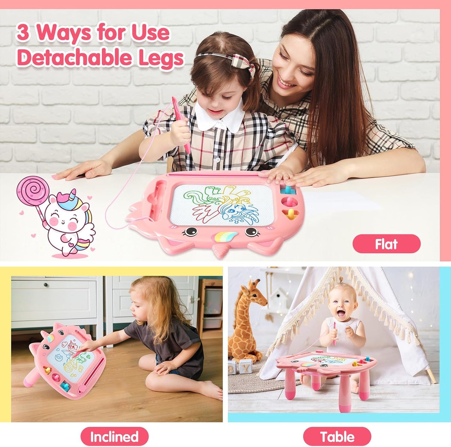 Doodle Drawing Board, Writing Board Toddler Toys Ages 2 3 4, Birthday Gifts for 2 3 4 5 6 Years Old Girls, Learning Toys for Girls 3-6 Years