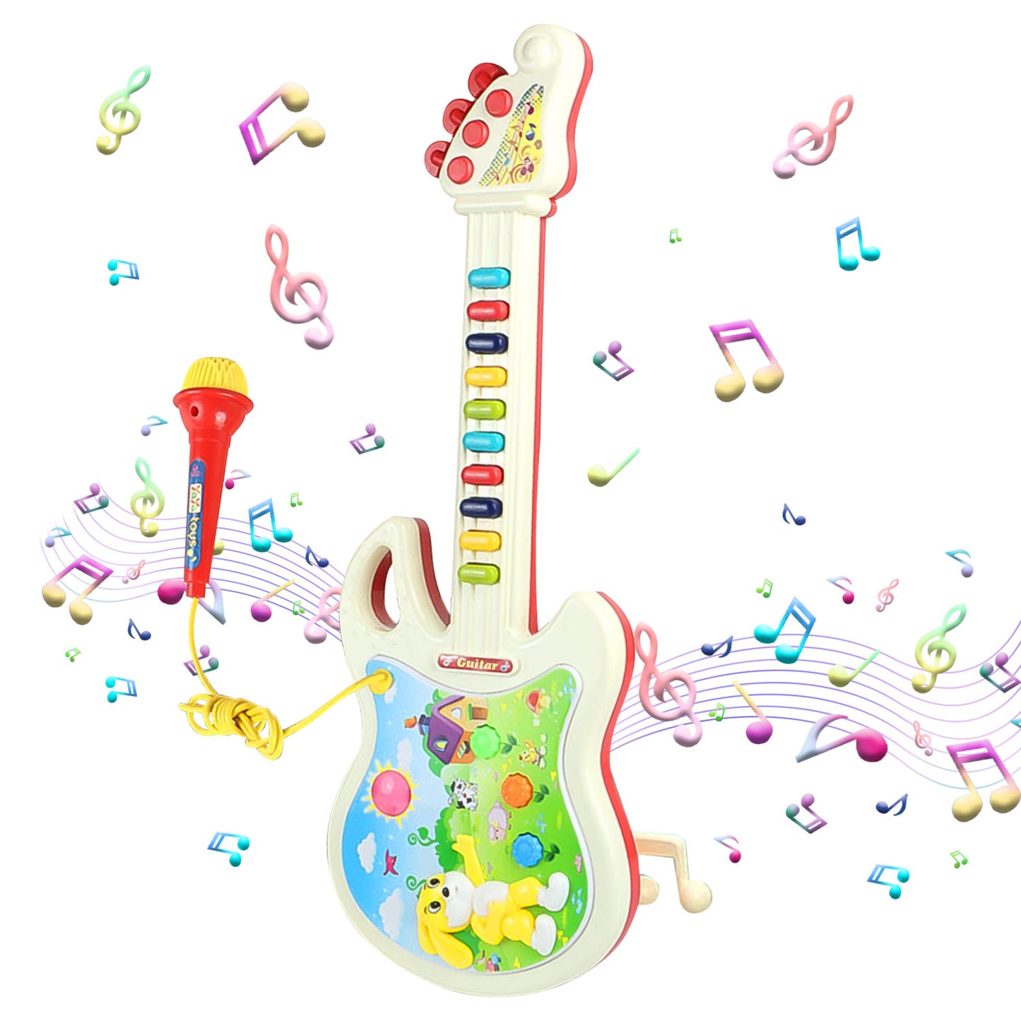 Style-Carry Toddler Guitar and Microphone Toys, Pretend Play Musical Instruments Educational Toys for Age 2 3 4 5 6 Girls Boys, Light and Sound Gifts