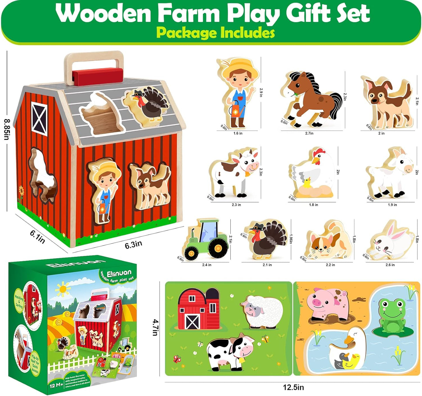 Montessori Toys for 1 Year Old, Wooden Farm Animals Toy for Toddlers 1-3, Learning Educational Toys for 1 2 3 Year Old Boys Girls