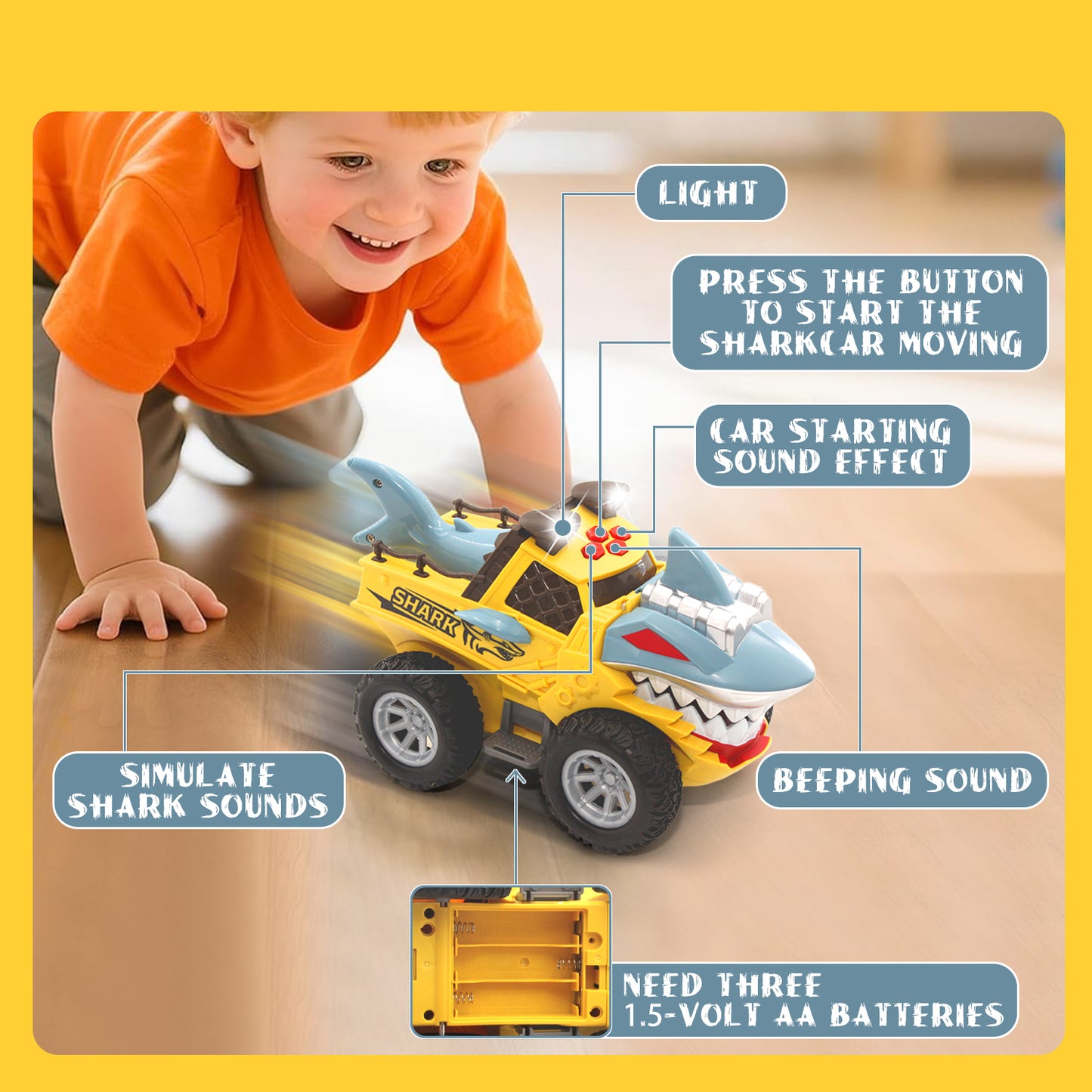 Shark Truck Toy, Car Toys for Boy 3-6 Years, Lights Up Toy Truck for Toddler 2 3 4 5 6 Years Old, Birthday Gift for Kids
