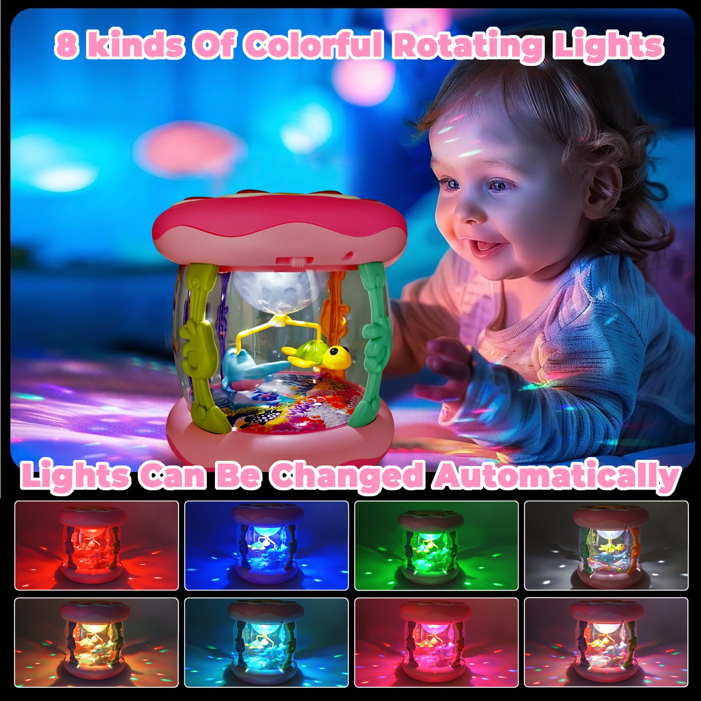 Toys for 1 Year Old Girls - Ocean Rotating Light Up Toy - Crawling Learning Toy for 2 Year Old Toddlers - 6 to 12 Months Baby Birthday Christmas Gifts