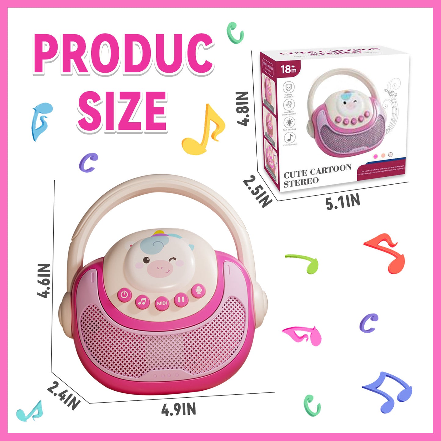 Kids Music Player with LED Lights & Recording, Singing, Stories- Musical Toys for Toddlers 1-3-5, Baby Learning Toys for 1 Year Old Birthday Gifts for 1 2 3 Year Old Girls Boys