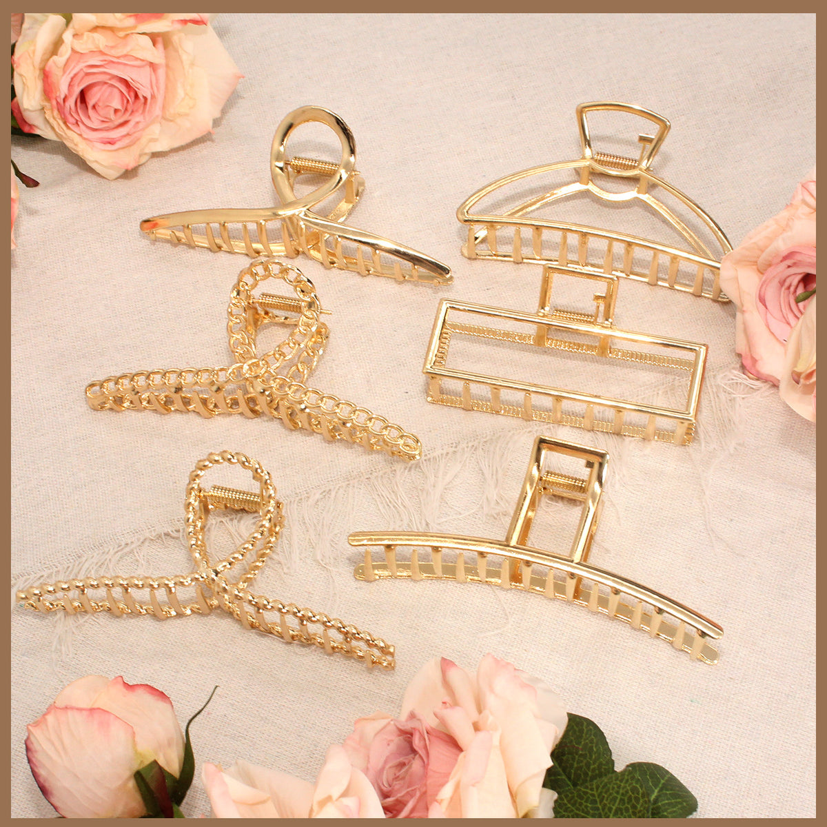 Style-Carry 6 Pcs Large Metal Hair Claw Clips for Thick Hair, Non-Slip Gold Color Jaw Clamps, Fashion Styling Hair Accessories for Women Girls