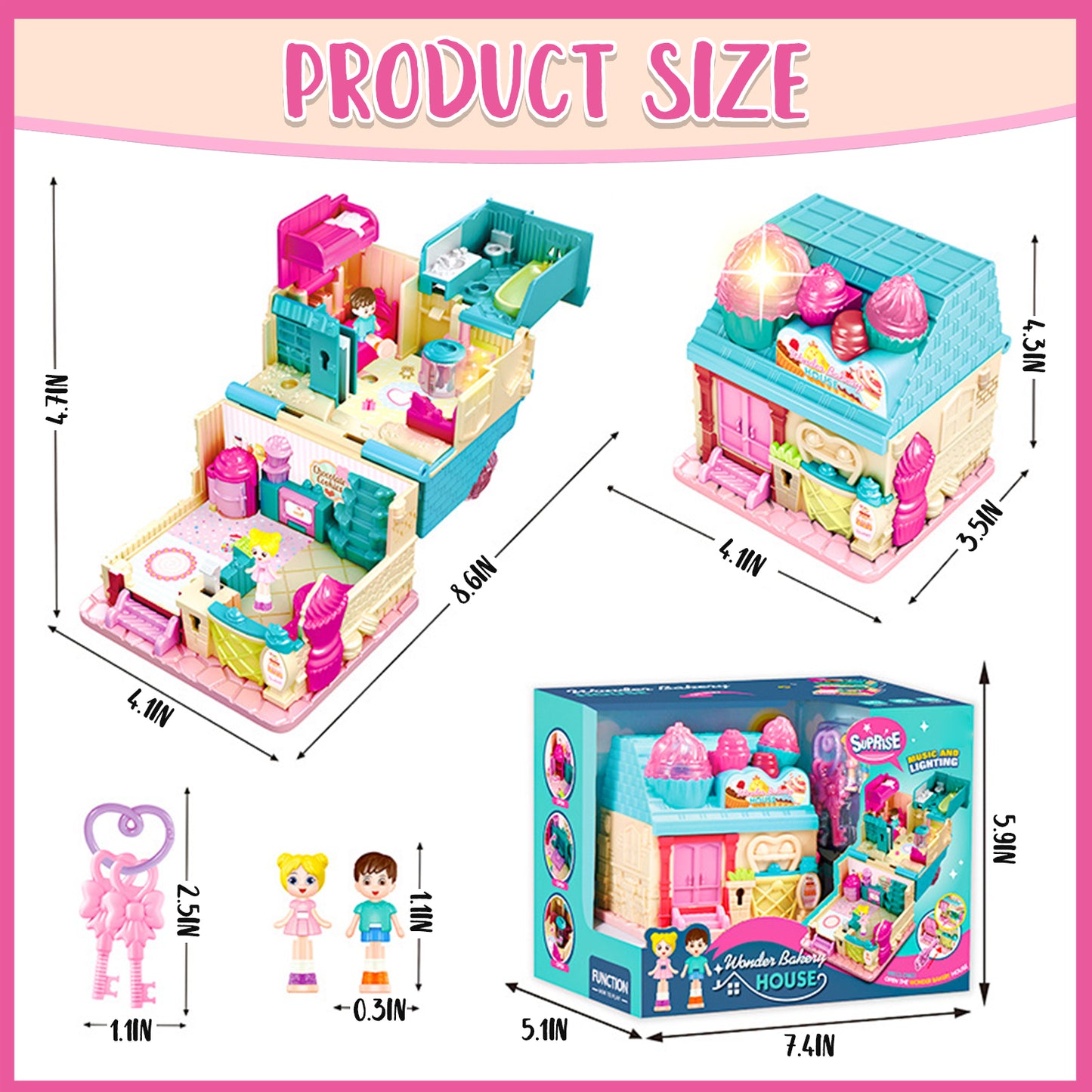Toys for Girls Ages 3-8, Mini Doll House Pretend Play Toy with Light and Music Toys for Girls 3-8 Years Old Birthday Christmas Gifts