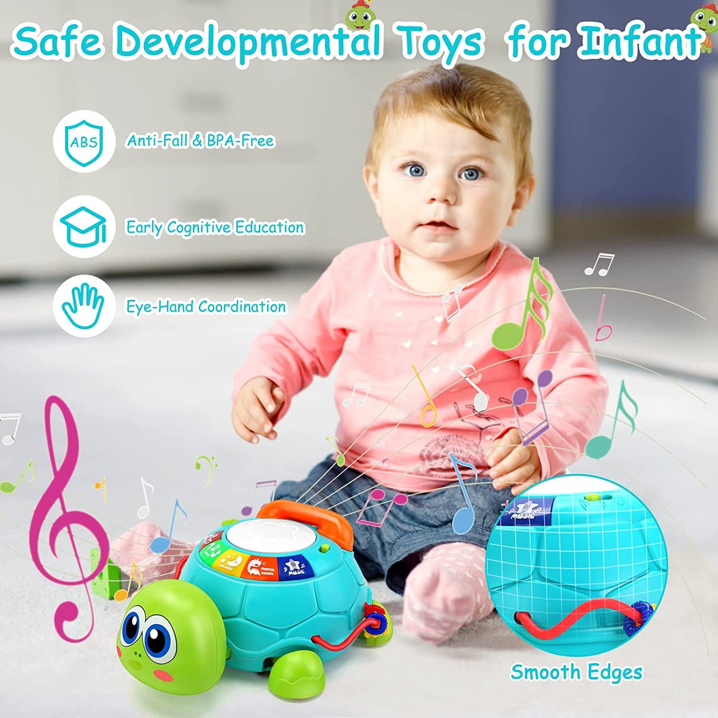 Baby Toys for 6 12 Months, Light & Sound Musical Turtle Crawling Toys for 1 Year Old Boys Girls, Baby Toys for 12-24 Months, Toddler Learning Toys for 1 2 3 Year Old Boys Girls