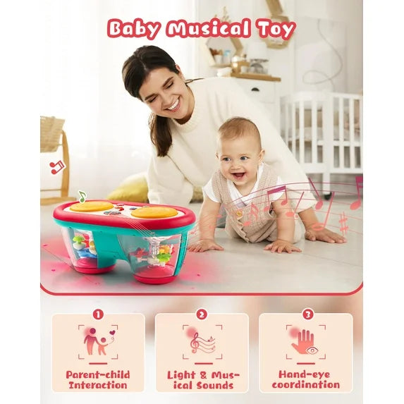 Style-Carry Baby Toys for 6-12 Months, Toddler Musical Instruments Toys, Rotating Light Up Learning Toys, Drum Toy for 1 Year Old Boys Girls