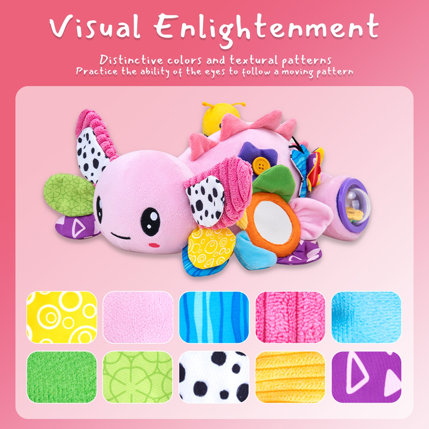 Baby Girls Toys 6-12 Months, Sensory Music Animal Stuffed Toy, Crinkle Mat Mirror & Teethers for Tummy Play Time, Crawling Toy for Infant 6-9-12 Months