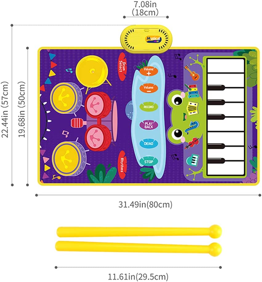 Style-Carry 2 in 1 Musical Mat for Toddlers 1-3, Piano Keyboard & Drum Mat, Musical Play Mat Toddler Toys Age 1-2, Baby Learning Toys for 1 Year Old Birthday Gifts for 1 2 3 Year Old Girls