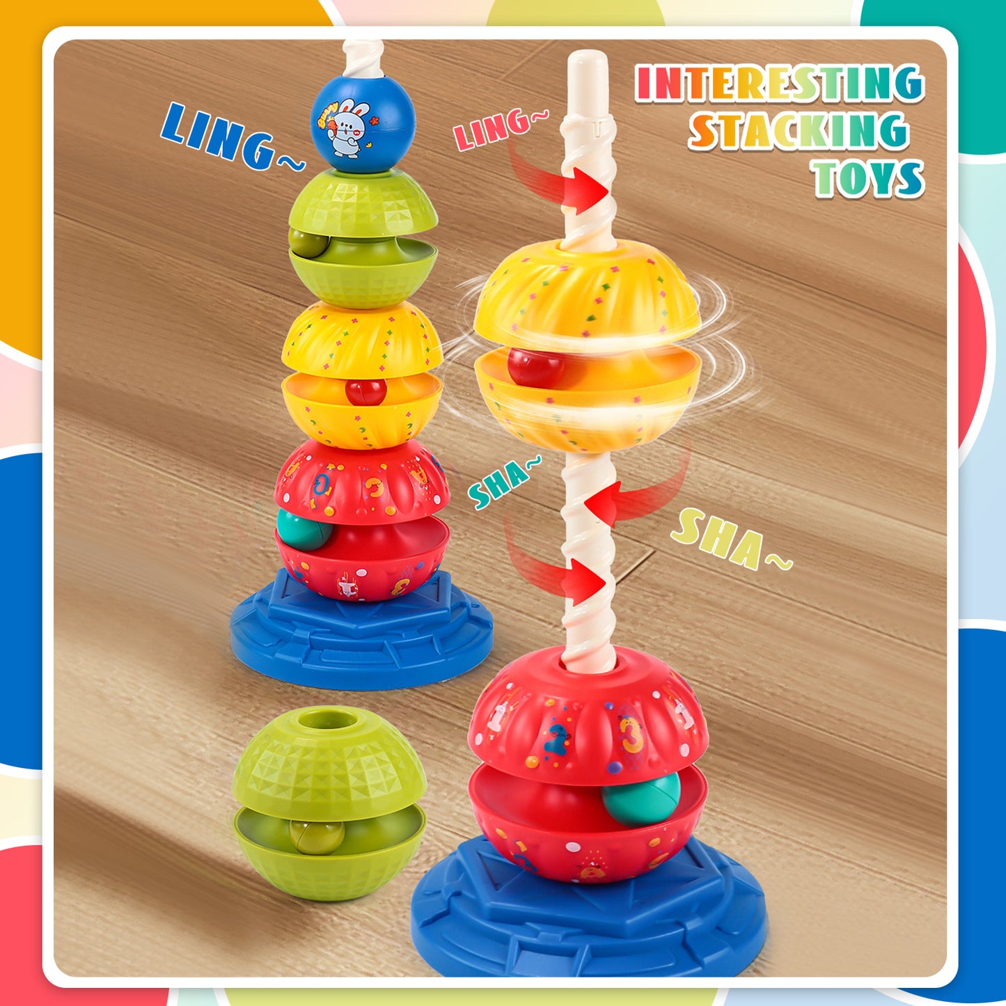 Baby Toys for 12-24 Months, Montessori  Spinning Stacking Toys for 1 Year Old, Shape Sorter Toy for Toddlers 1-3, Learning Toys for 1 2 3 Year Old Boys Girls