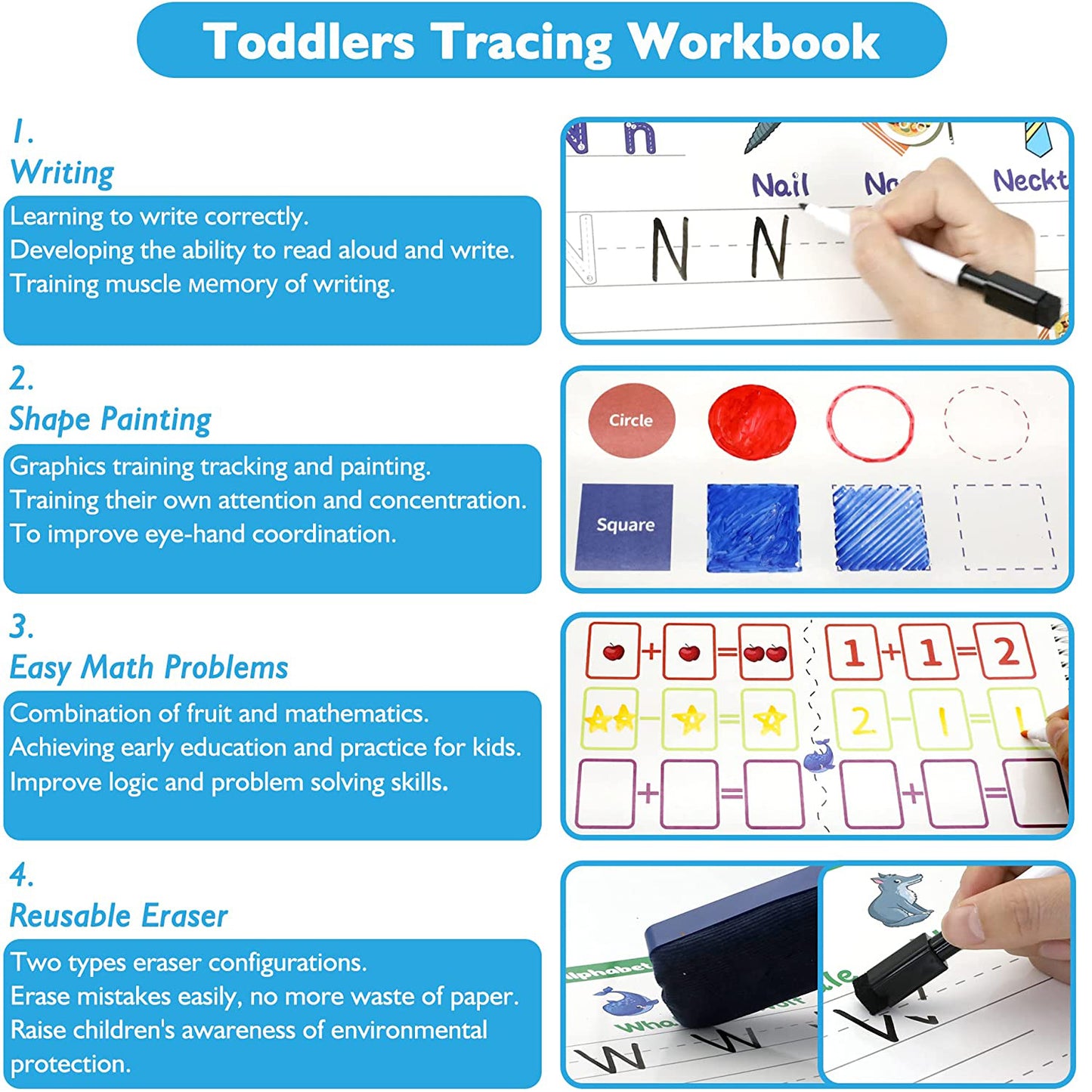 Handwriting Practice Book for Kids, Toddlers Preschool Educational Learning Toys for Girls Boys 3-6 Years