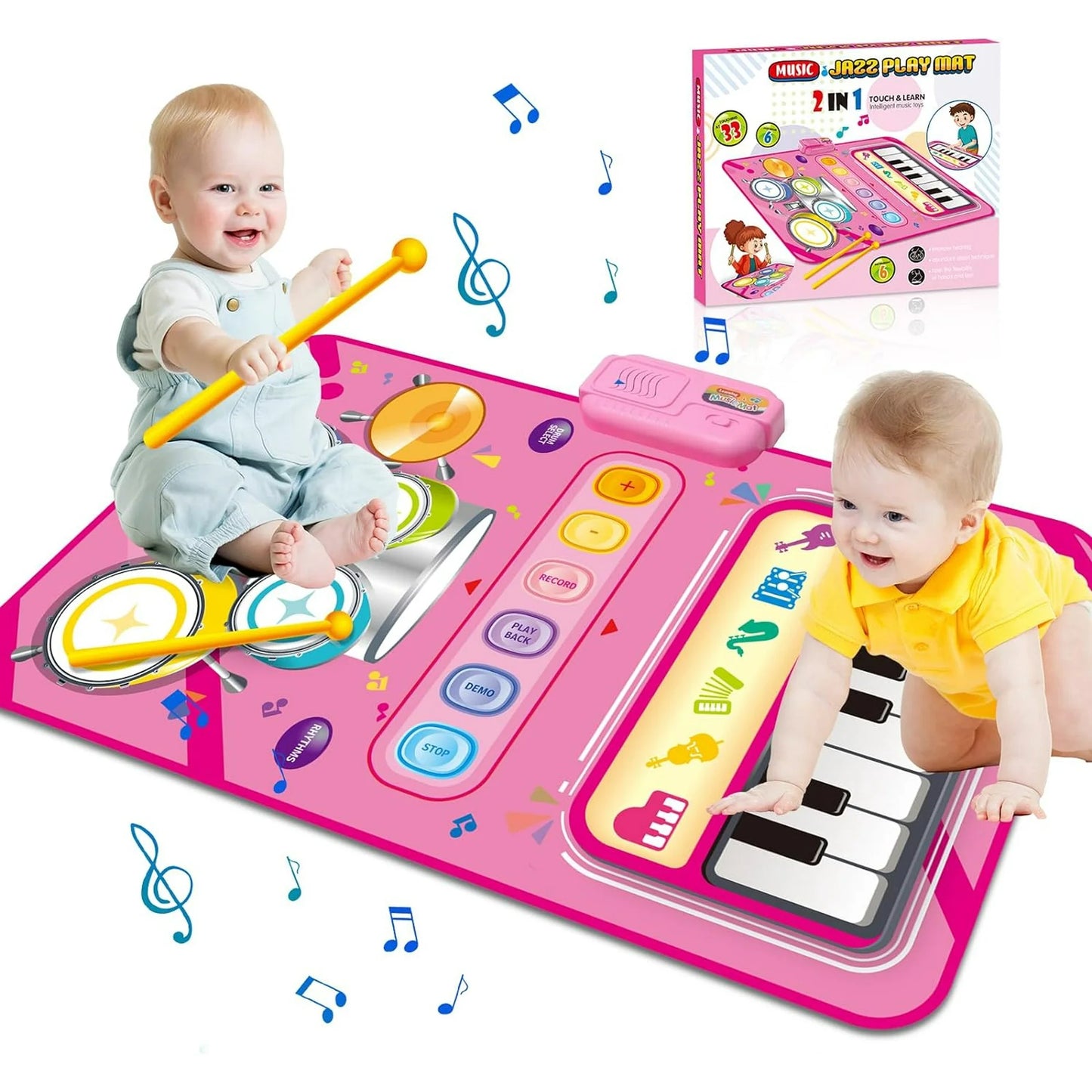Style-Carry 1 Year Old Girl Toy, Piano Mat Baby Toys for 12 Months, 2 in 1 Toddler Music Mat with Keyboard & Drum, Early Educational Musical Toys, 2 Year Old Birthday Toy Gifts