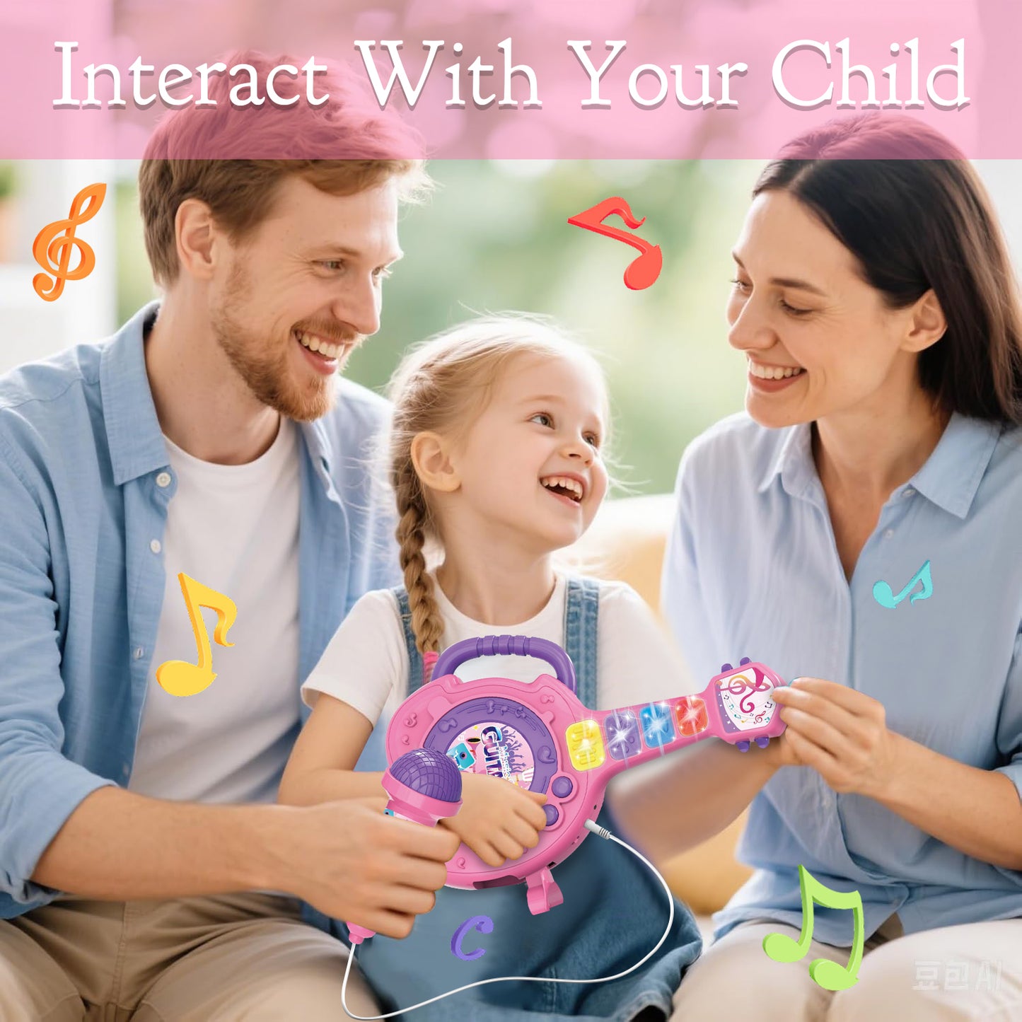 Toys for 1 2 3 Year Old Boys Girls, Musical Guitar Toys with Microphone, Toddler Toys 1-3 for Girls Boys, Birthday Gifts Early Learning Toys for 2 3 4 5 Year Old Girls