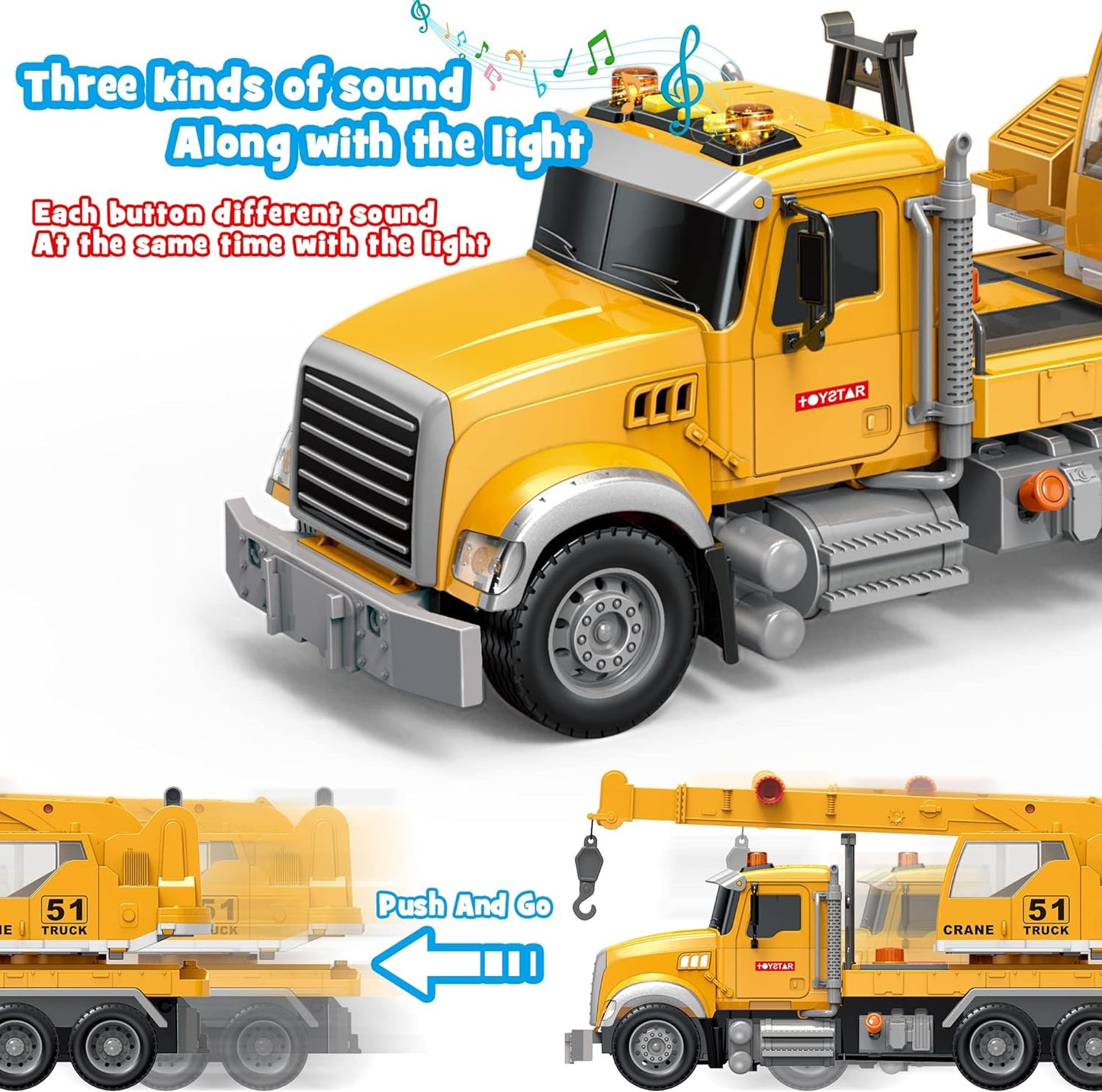 Construction Truck Toys for Kids 3-6 Years, Toy Crane Truck for Toddler Boys Age 4-7 Birthday Christmas Gifts