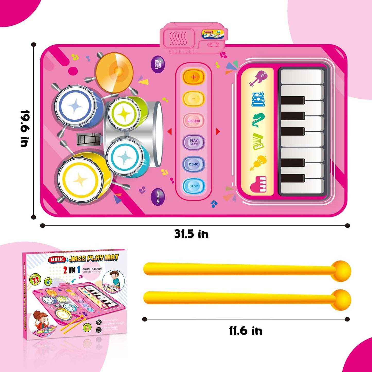 Style-Carry 1 Year Old Girl Gifts, Piano Mat Baby Toys for 1 Year Old Girl, 2 in 1 Toddler Music Mat with Keyboard & Drum, Early Educational Musical Toys First Birthday Gifts for 1 2 Year Old