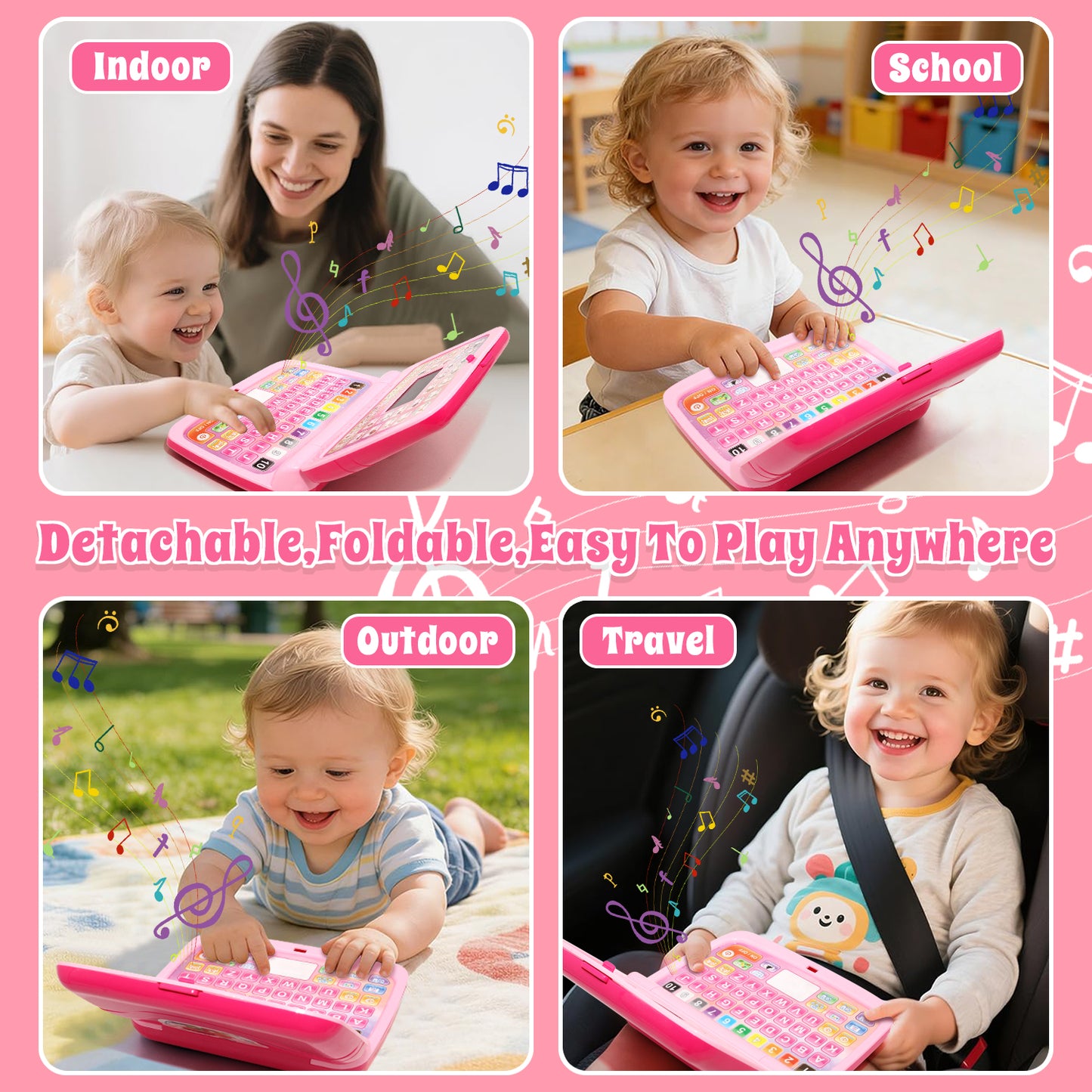 Learning Toys for Toddlers 1 2 3 Year Old Boys Girls, Interactive Educational Laptop Toys with Music and Lights, Toddler Toys for Girls 2 3 4 5 Years Old, Birthday Gifts Toddler Toys 1-3 for Girls