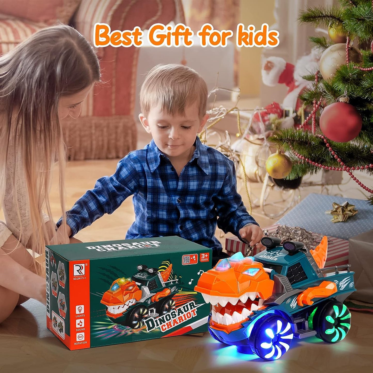 Monster Truck with Flashing Lights Music Roaring Sound, Dinosaur Car Toys for 3 4 5 6 Year Old Boys