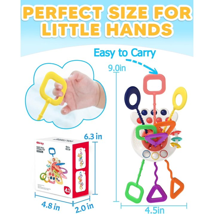 Baby Sensory Toys 6-12 Months,Pull String Teething Toys for 1 Year Old Boys Girls Gifts