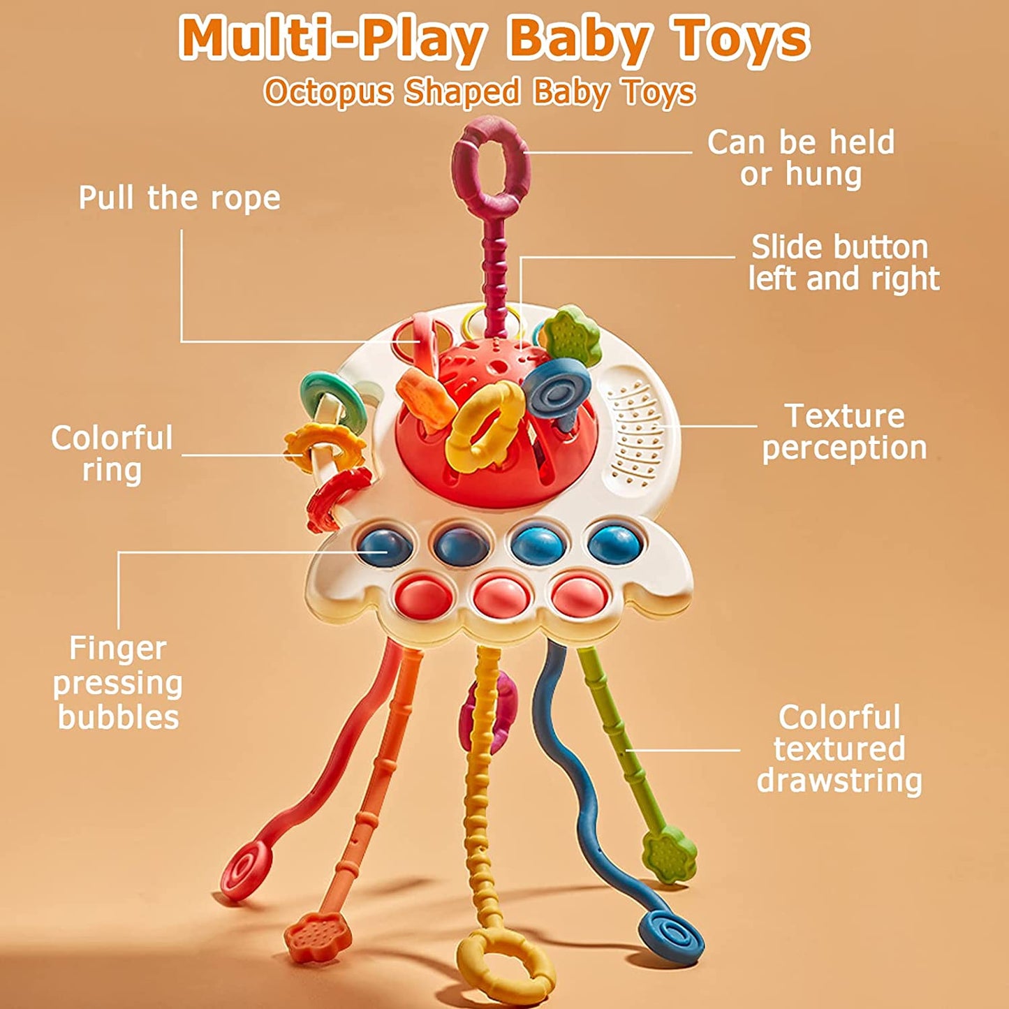 INvench Baby Toys 6-12 Months,Pull String Teething Sensory Toys for 1 Year Old Christmas Gifts