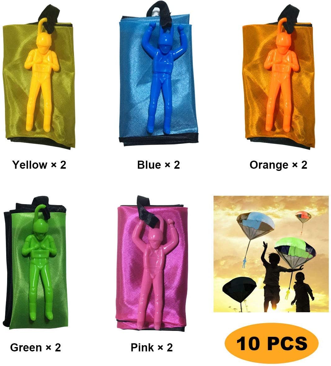 10Pcs Fly Toys Hand Throwing Parachutes Army Man Toss up Outdoor Toys for Kids (Five Color)