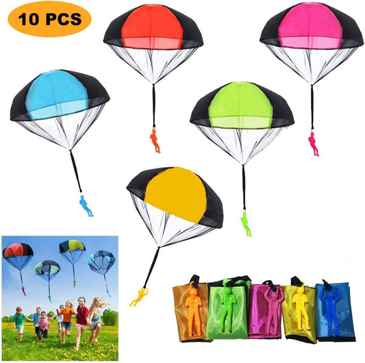 10Pcs Fly Toys Hand Throwing Parachutes Army Man Toss up Outdoor Toys for Kids (Five Color)