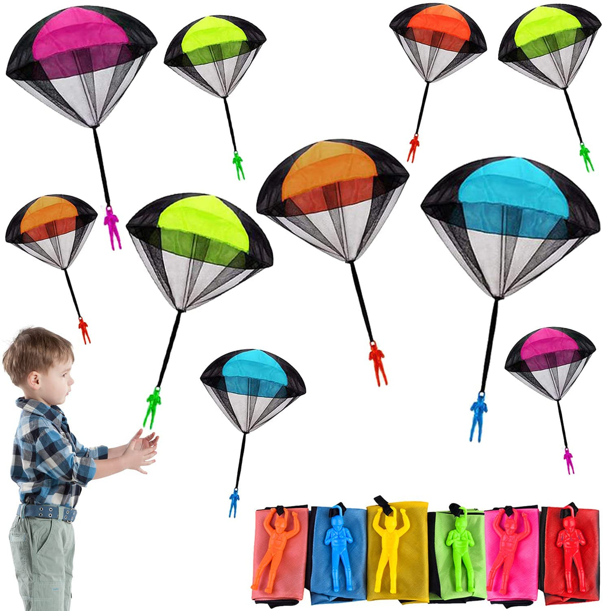 10Pcs Fly Toys Hand Throwing Parachutes Army Man Toss up Outdoor Toys for Kids (Five Color)