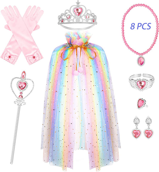 Princess Dress-up for Girls 4 5 6 7 8 Years, Princess Costume Cloak Kit for Girls 3-6 Birthday Party Dress Up