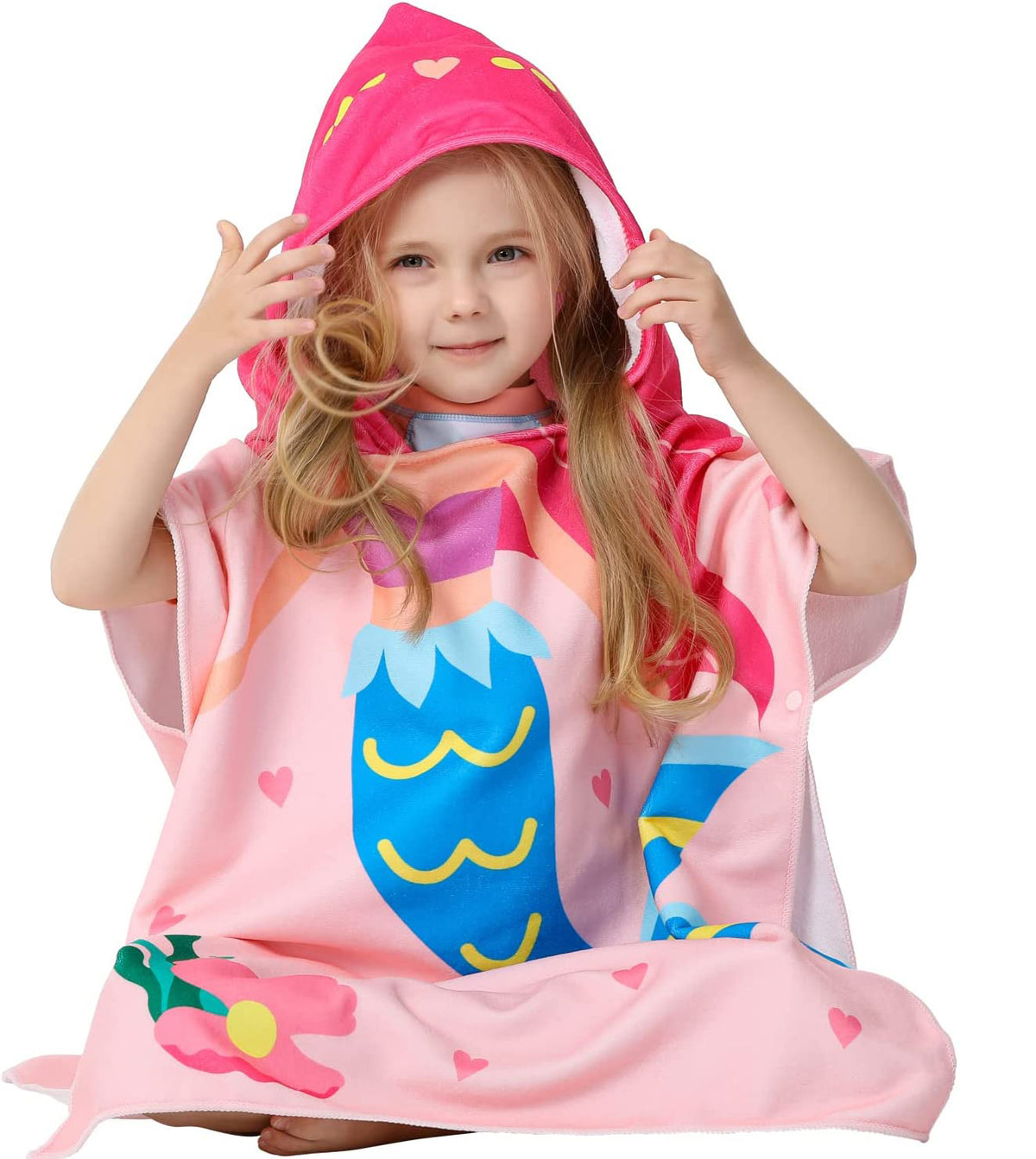 Bath Towel for Kids, Beach Towels for Kids Hooded Beach Towels Poncho for 3-6 Years Girls(Pink)