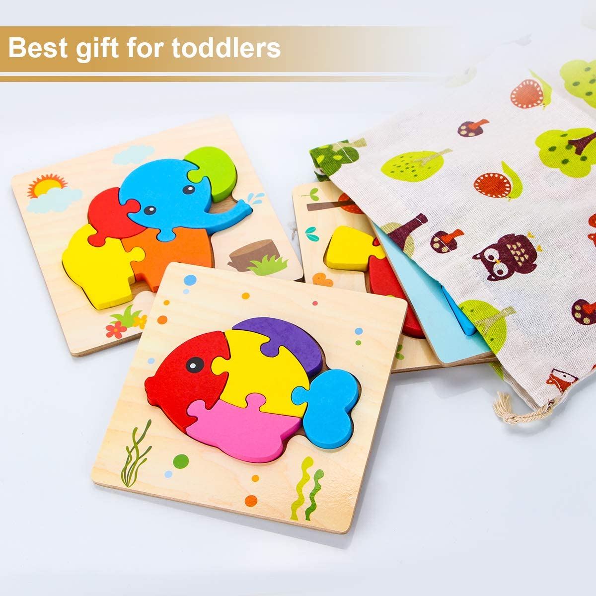 4 Pack Wooden Puzzles for Toddlers 2-4, Animals Jigsaw Puzzles, Montessori Educational Toys Gifts for 2-4 Years Old
