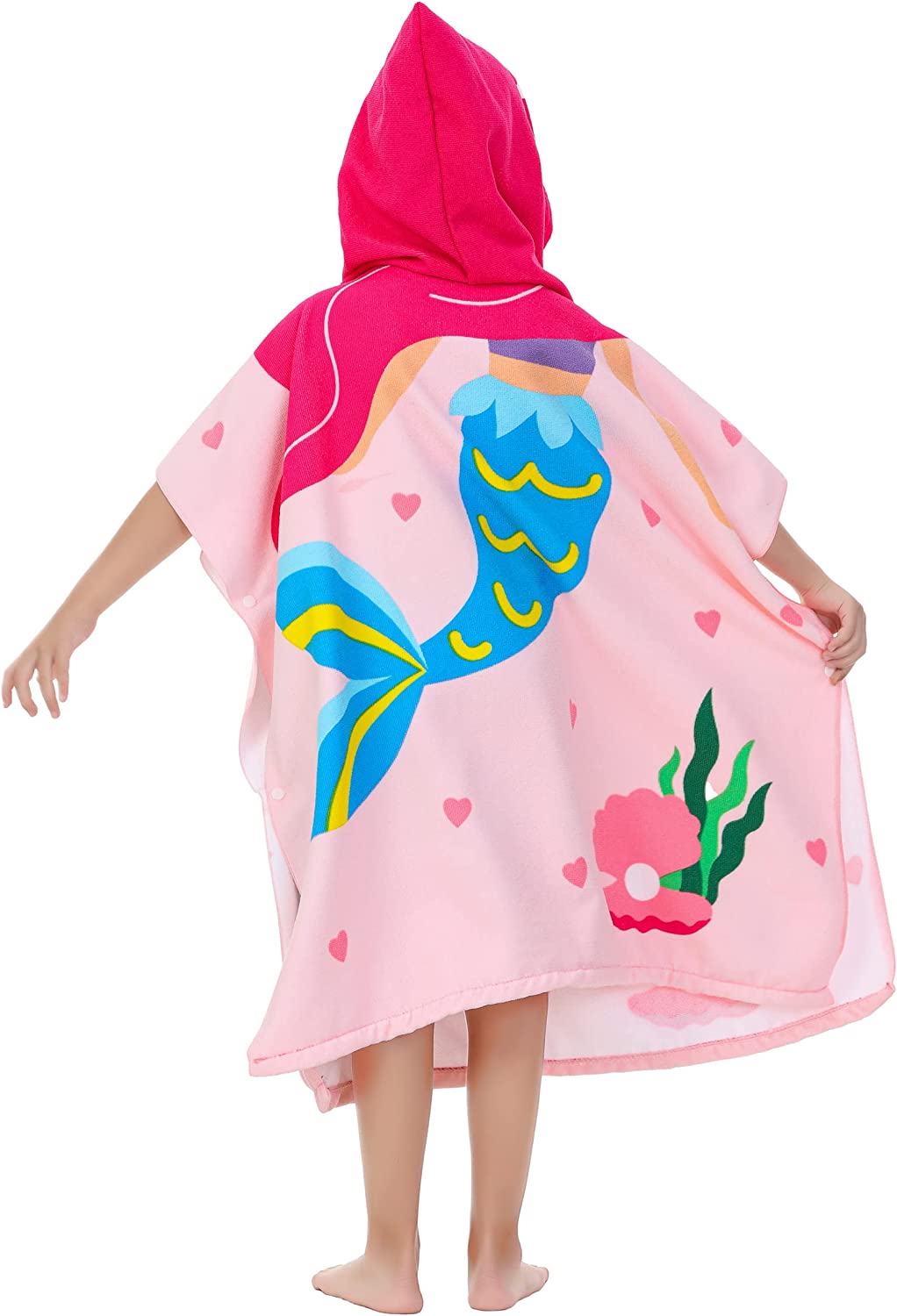 Bath Towel for Kids, Beach Towels for Kids Hooded Beach Towels Poncho for 3-6 Years Girls(Pink)