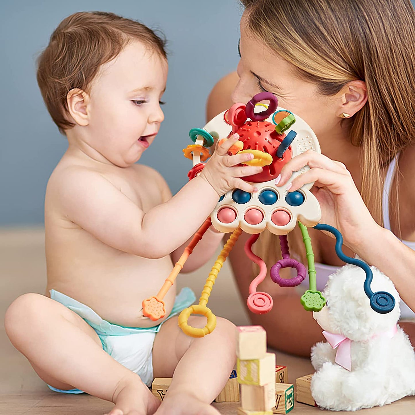 INvench Baby Toys 6-12 Months,Pull String Teething Sensory Toys for 1 Year Old Christmas Gifts
