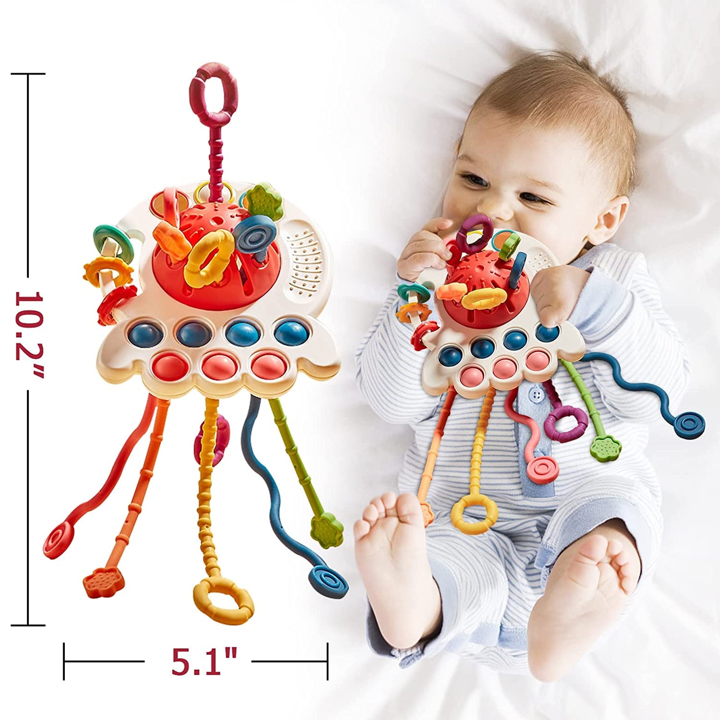 INvench Baby Toys 6-12 Months,Pull String Teething Sensory Toys for 1 Year Old Christmas Gifts