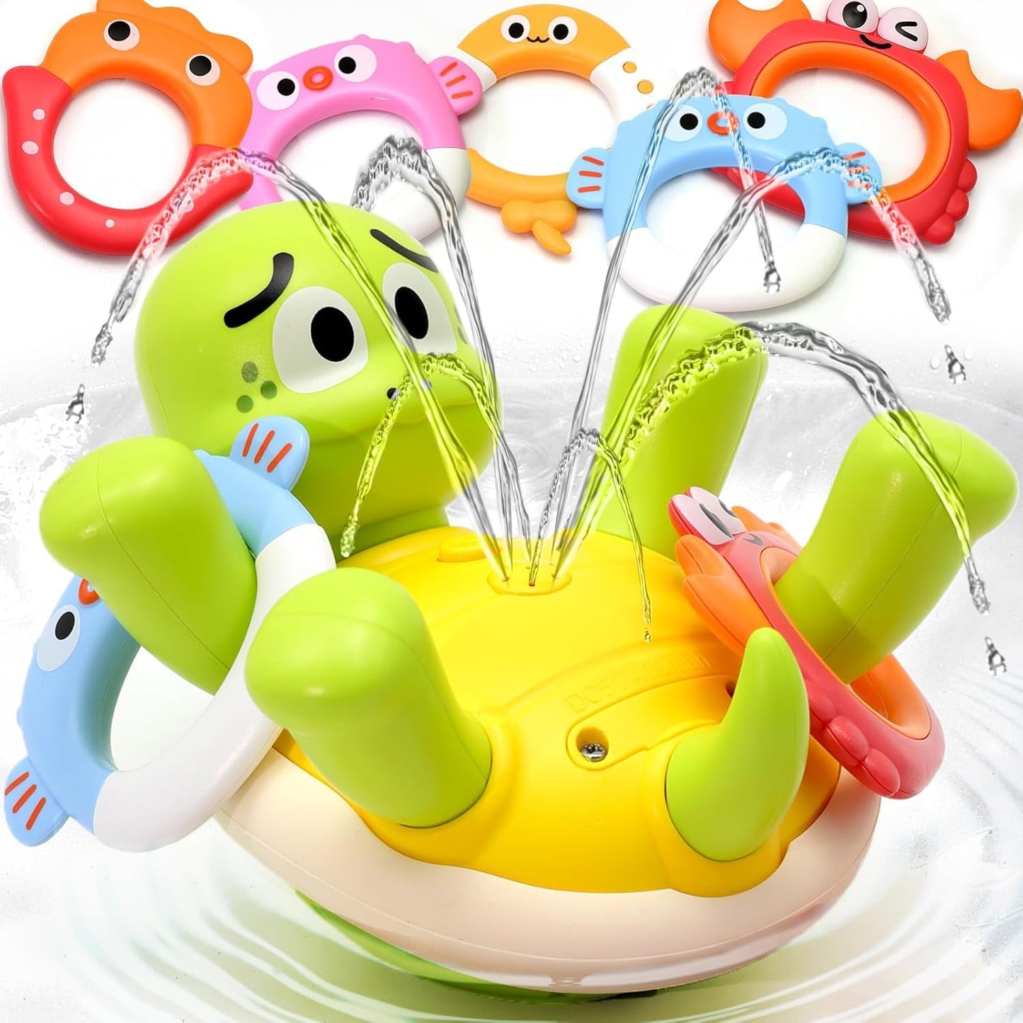 Bath Toys for Toddler 1-3, Sprinkler Turtle Bath Toy with 5 Rings, Spray Wter Toys for Kids Ages 1 2 3 4 5 Year Old Girl Boys Gifts