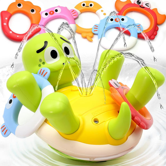 Bath Toys for Toddler 1-3, Sprinkler Turtle Bath Toy with 5 Rings, Spray Wter Toys for Kids Ages 1 2 3 4 5 Year Old Girl Boys Gifts