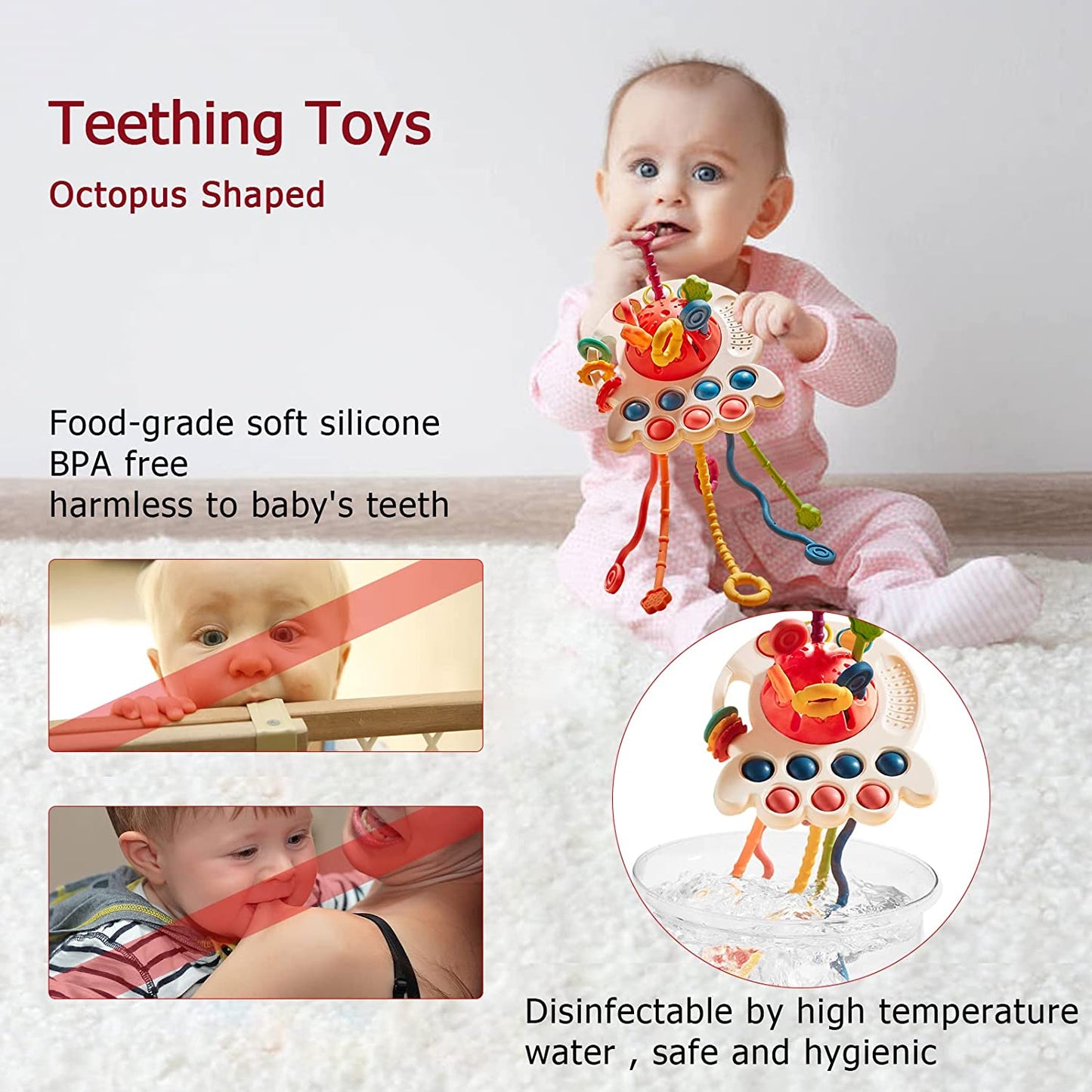INvench Baby Toys 6-12 Months,Pull String Teething Sensory Toys for 1 Year Old Christmas Gifts