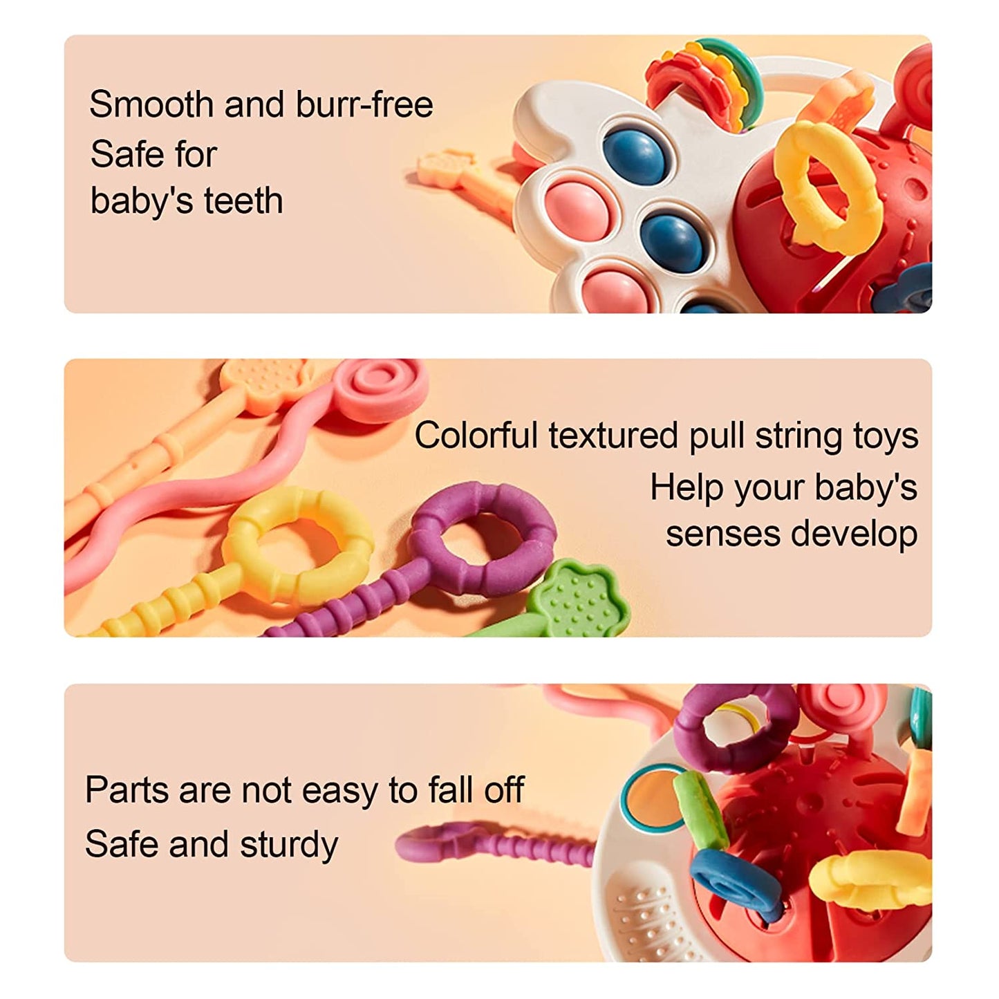 INvench Baby Toys 6-12 Months,Pull String Teething Sensory Toys for 1 Year Old Christmas Gifts