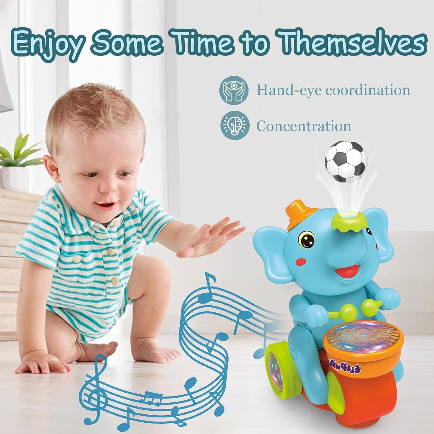 Baby Toys 6-12 Months,Elephant Musical Crawling Toys for 6 7 8 9 10 11 12 Months, Birthday Gifts,Easter Toy Gifts for 1 Year Boy Girl