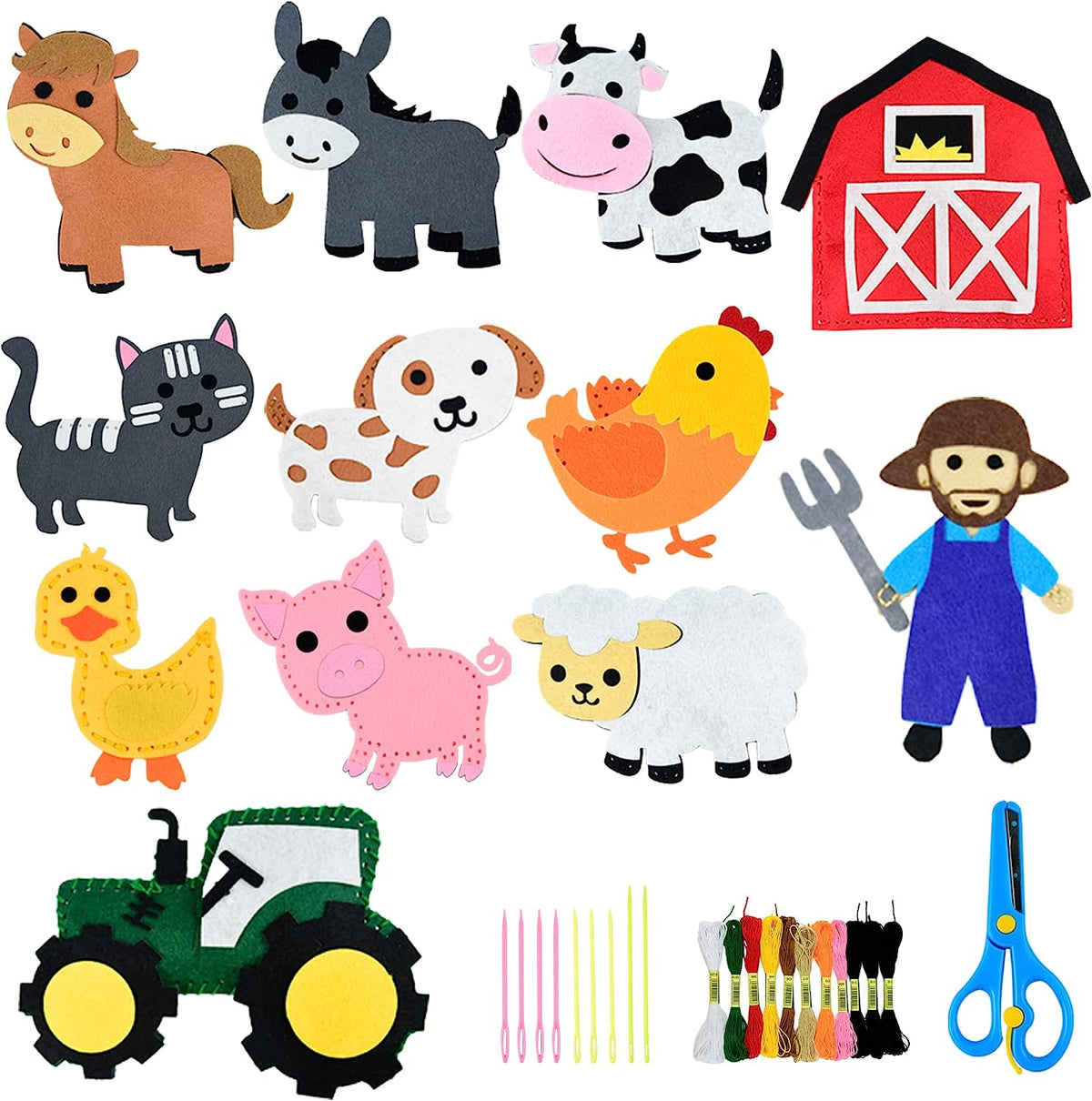 Sewing Kit for Kids,Farm Animals Crafts Sew Projects for Sewing Beginner, 12pcs Plush Animals Sewing Kit for Girls 7 8 9 10 11 12 Years