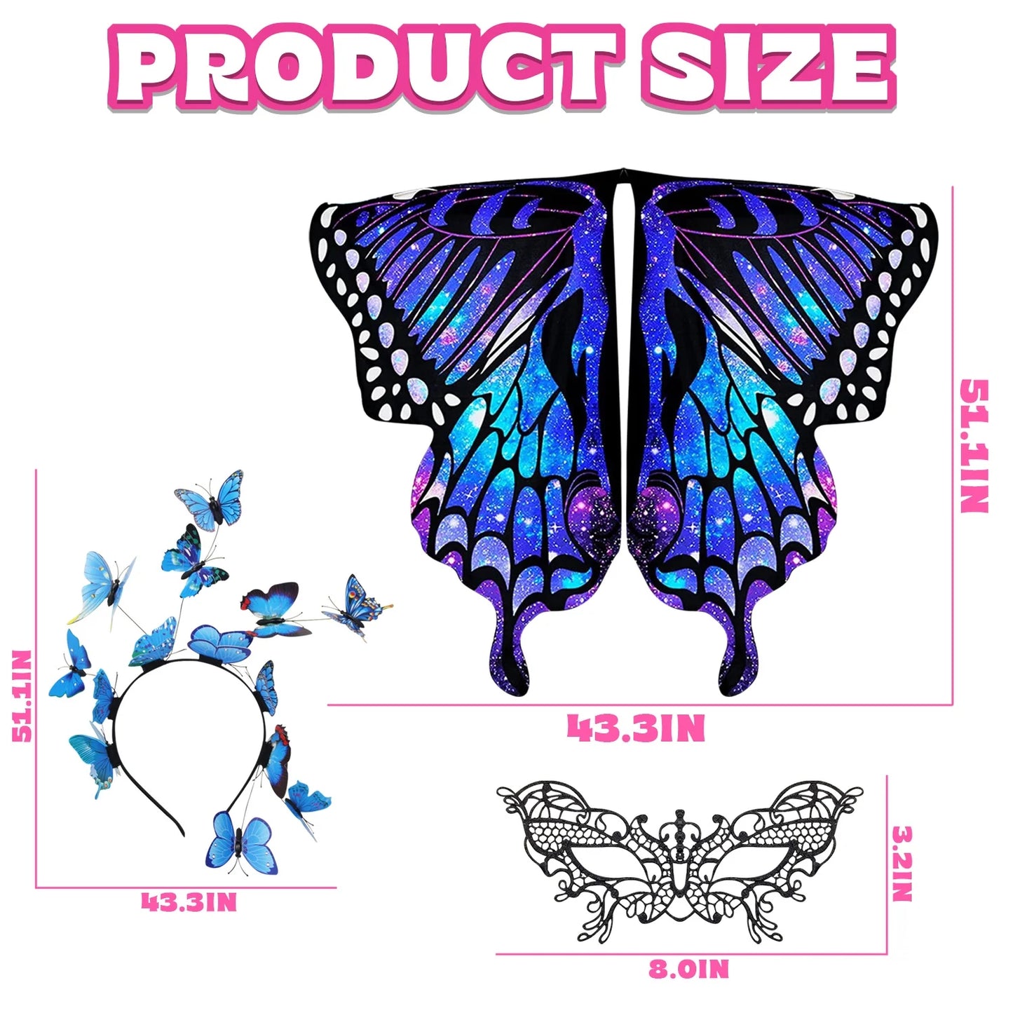 Butterfly Wings for Girls, Princess Dress-up Set, Halloween Birthday Christmas Party Costume Princess Cosplay Dress up Gift