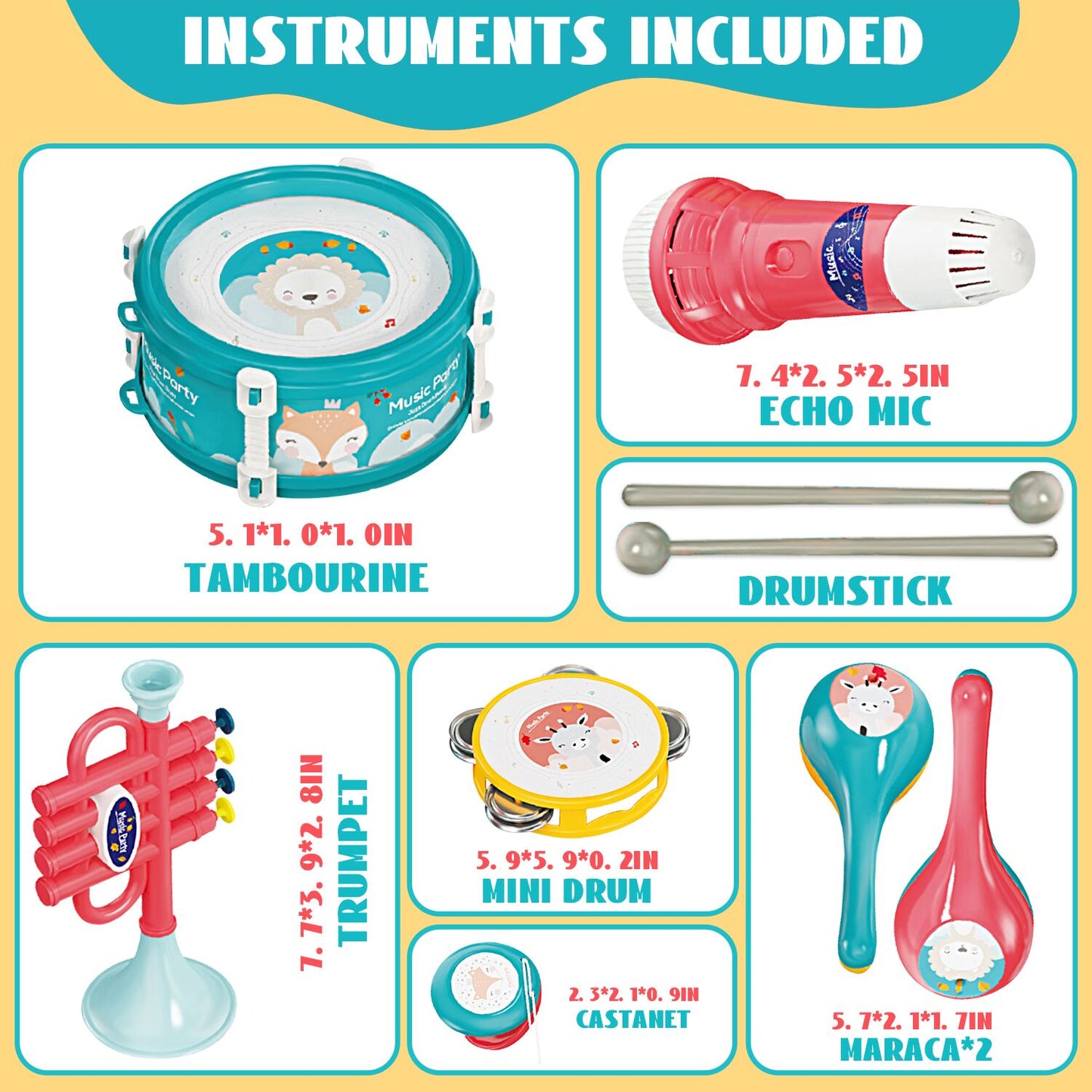 Musical Instruments Set, 8 in 1 Musical Toy for Toddlers 1-3, Baby Toys for 12-24 Months, Learning Toys for 1 2 3 Year Old Boys Girls