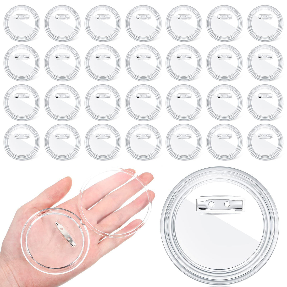 Style-Carry 30 Pcs 2.3inch Blank Acrylic Pin Badges, Plastic Clear Craft Button with Safety Pins, Reusable for DIY Crafts, Custom Picture