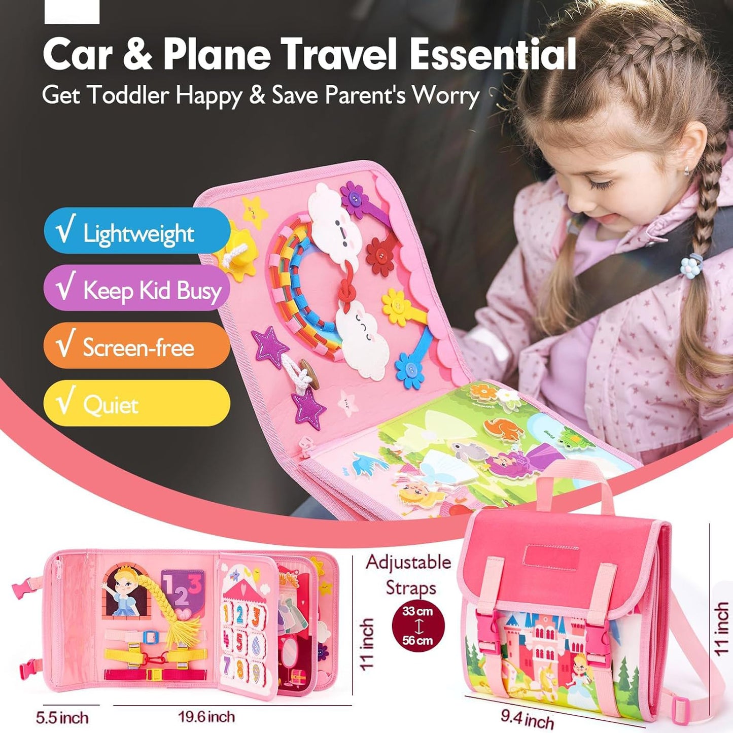 Montessori Toys for Toddler Girls, Busy Board Toy for Toddlers 1-3, Learning Educational Toys for 1 2 3 Year Old Girls, Birthday Gift for 1 2 Year Old