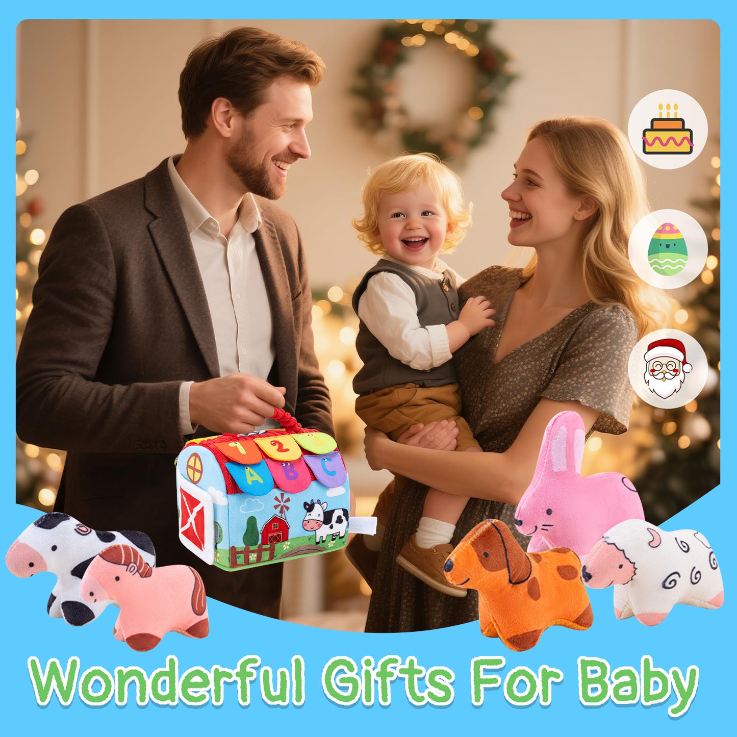 Baby Toys 6-12 Months, Soft Barn with Stuffed Farm Animals, Sensory Montessori Toy for 6 Month Girls Boys, Learning Toy for 1 Year Old Toddler