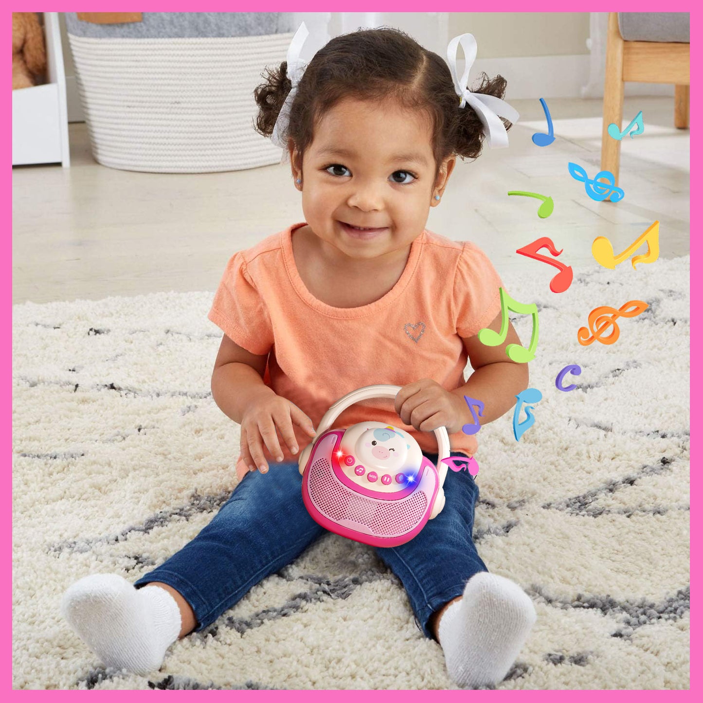 Kids Music Player with LED Lights & Recording, Singing, Stories- Musical Toys for Toddlers 1-3-5, Baby Learning Toys for 1 Year Old Birthday Gifts for 1 2 3 Year Old Girls Boys