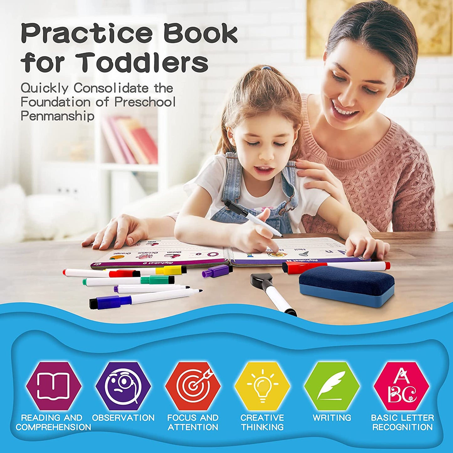 Handwriting Practice Book for Kids, Toddlers Preschool Educational Learning Toys for Girls Boys 3-6 Years