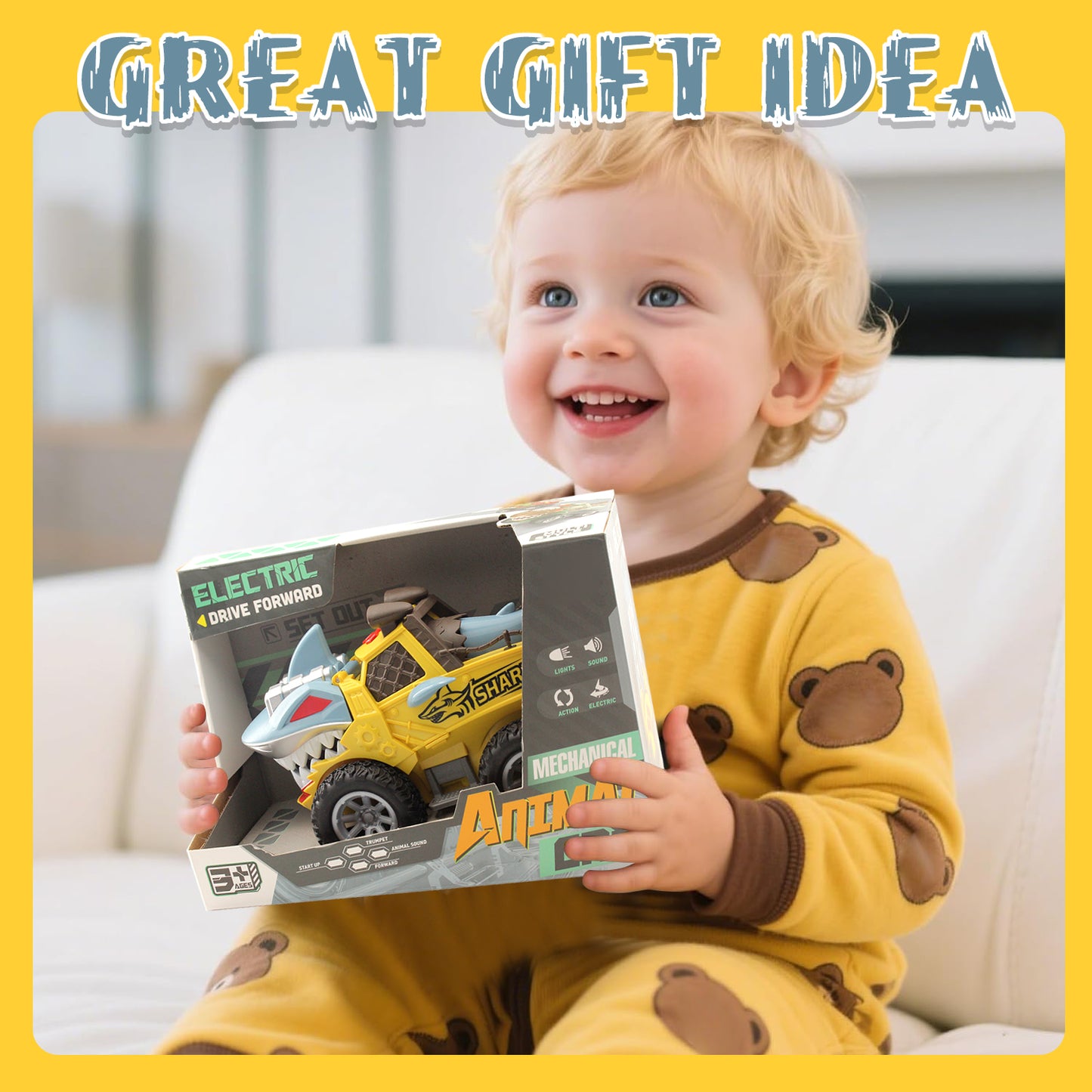 Shark Truck Toy, Car Toys for Boy 3-6 Years, Lights Up Toy Truck for Toddler 2 3 4 5 6 Years Old, Birthday Gift for Kids