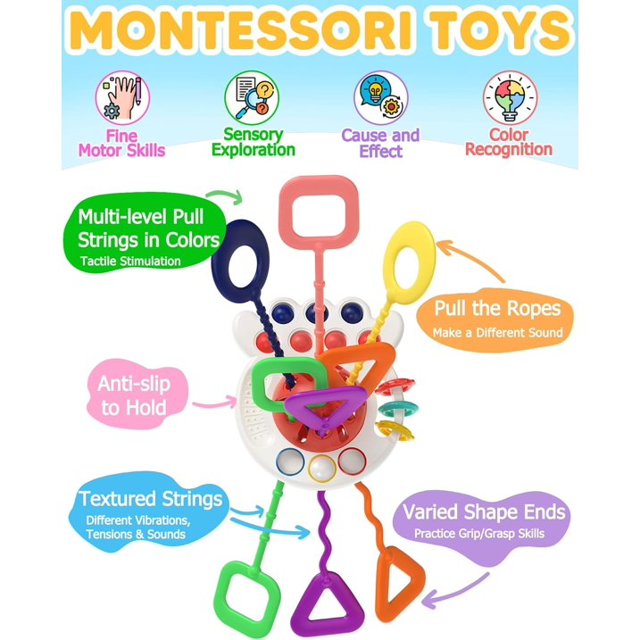 Baby Sensory Toys 6-12 Months,Pull String Teething Toys for 1 Year Old Boys Girls Gifts