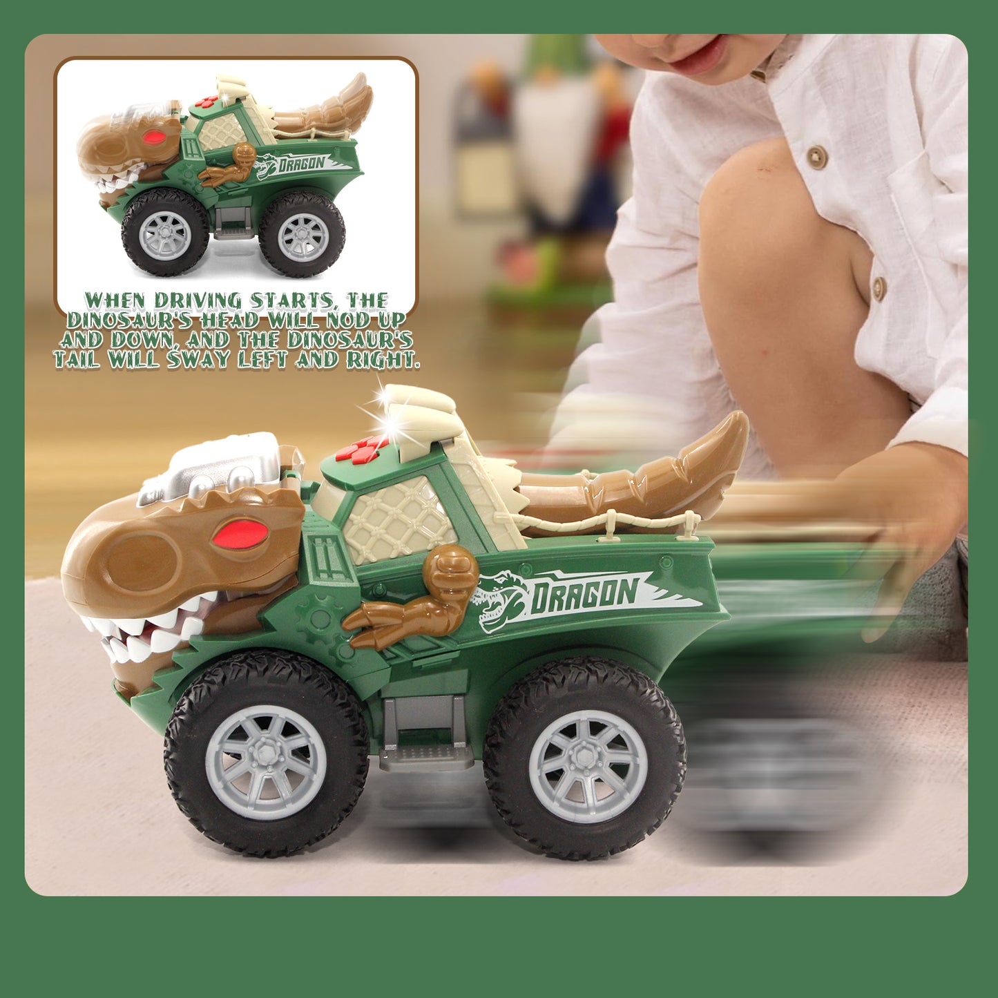 Dinosaur Truck Toy, Car Toys for Boy 3-6 Years, Lights Up Toy Truck for Toddlers 3 4 5 6 Years Old, Birthday Gift for Kids