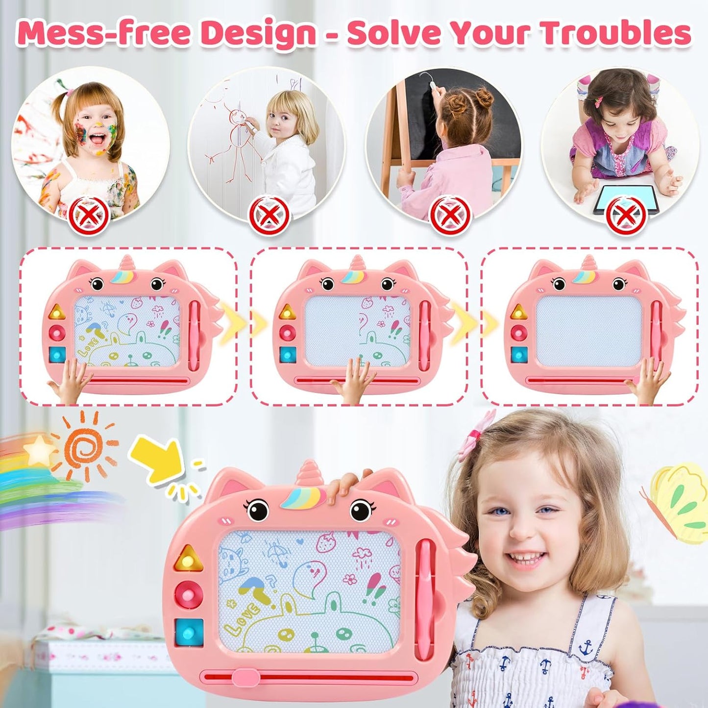Doodle Drawing Board, Writing Board Toddler Toys Ages 2 3 4, Birthday Gifts for 2 3 4 5 6 Years Old Girls, Learning Toys for Girls 3-6 Years