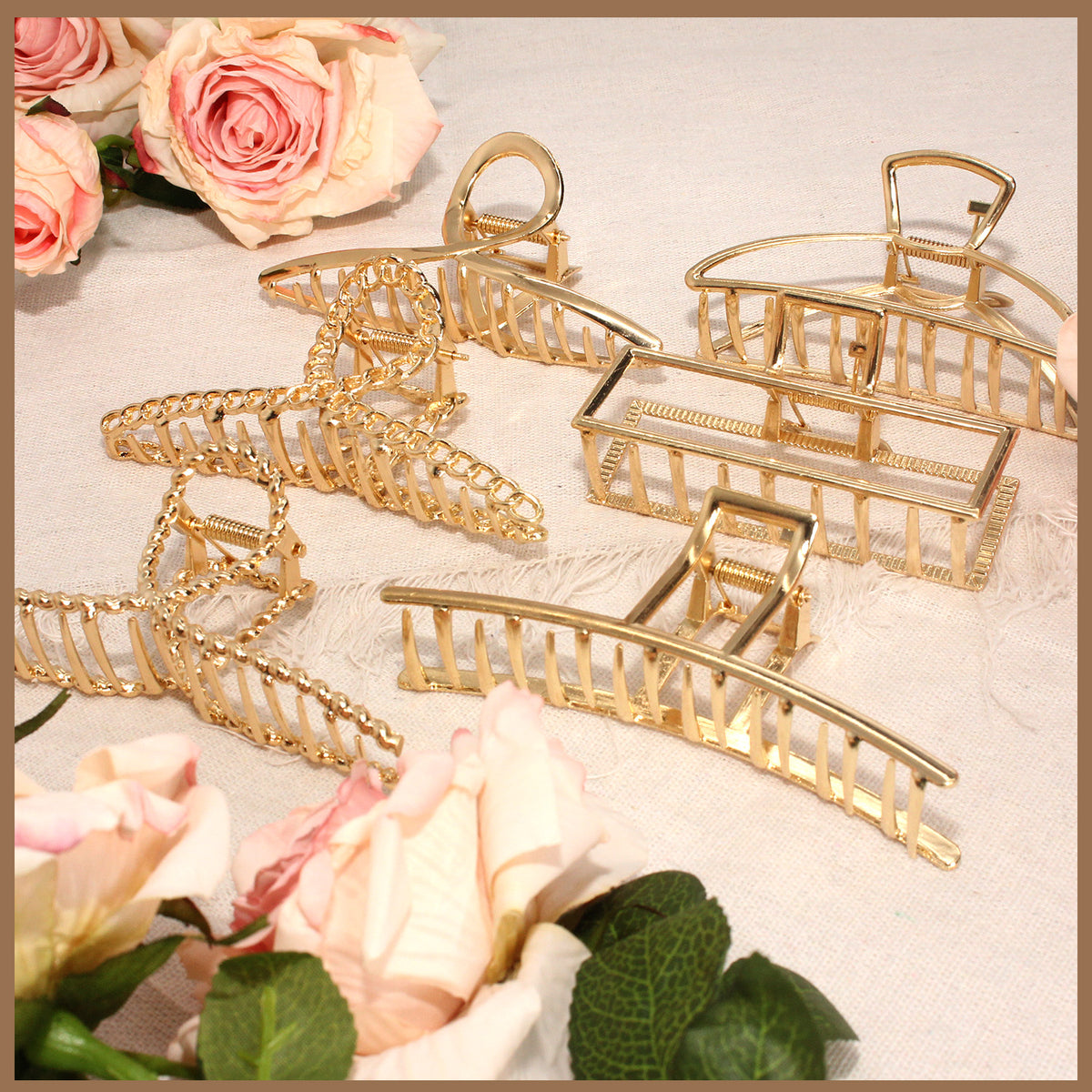 Style-Carry 6 Pcs Large Metal Hair Claw Clips for Thick Hair, Non-Slip Gold Color Jaw Clamps, Fashion Styling Hair Accessories for Women Girls