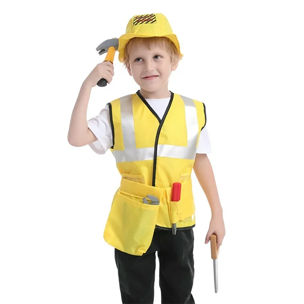 Construction Worker Costumes for Boys, Kids Builder Dress Up with Tool Set for Kids Pretend Role Play, Halloween Birthday Gift 3 4 5 6 Years Old